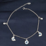 Vintage Enamel Butterfly Anklet 925 Silver Ethnic Flower Round Ball