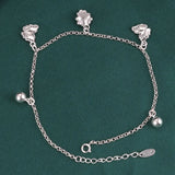 Vintage Enamel Butterfly Anklet 925 Silver Ethnic Flower Round Ball