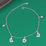 Vintage Enamel Butterfly Anklet 925 Silver Ethnic Flower Round Ball