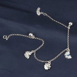Vintage Enamel Butterfly Anklet 925 Silver Ethnic Flower Round Ball