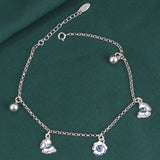 Vintage Enamel Butterfly Anklet 925 Silver Ethnic Flower Round Ball