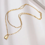 Chain Link Lock Necklace Pendant Silver Goth Jewelry Long Necklace