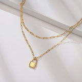 Chain Link Lock Necklace Pendant Silver Goth Jewelry Long Necklace