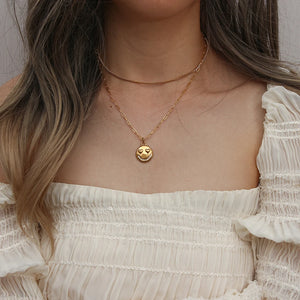 Double Layer Pendant Necklace for Women Stainless Steel Chain 18K Jewelry