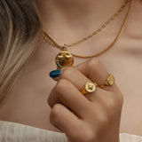 Double Layer Pendant Necklace for Women Stainless Steel Chain 18K Jewelry