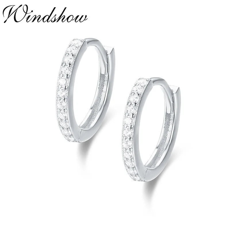925 Silver CZ Circle Small Loop Huggie Hoop Earrings For Women Girls
