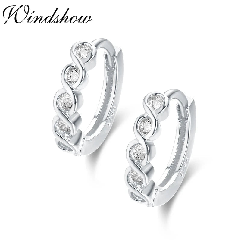 925 Silver S Infinity CZ Circle Huggie Hoop Earrings For Women