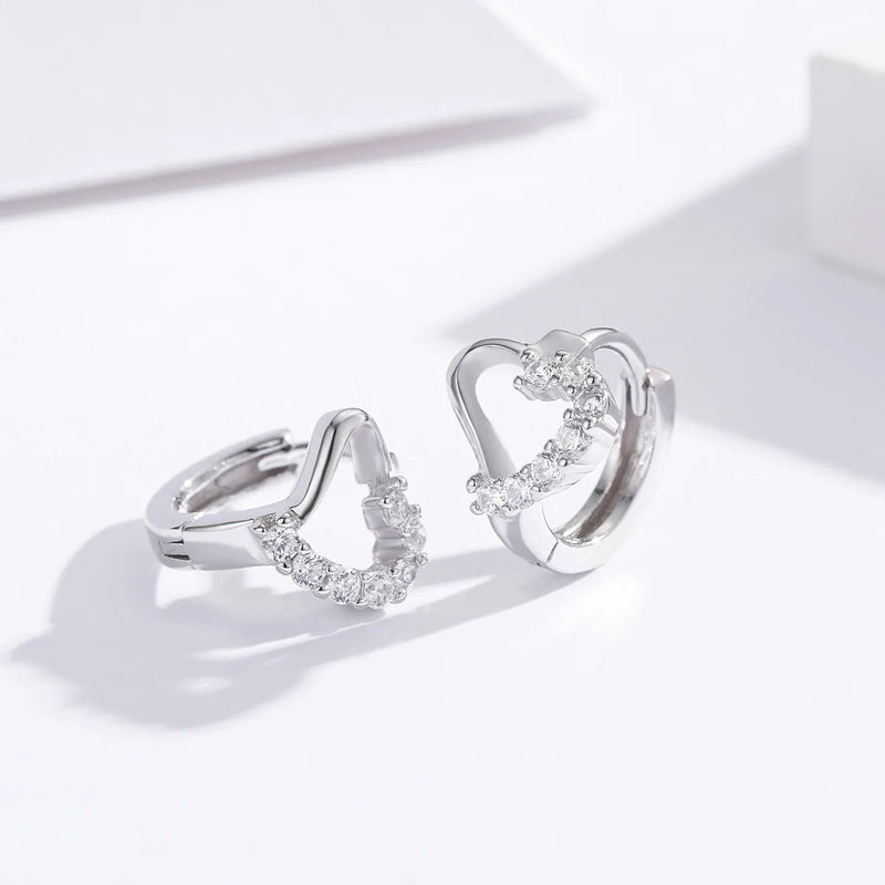 925 Silver CZ Heart Circle Huggie Hoop Earrings for Women Girls