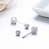 3D Round CZ Ball 925 Silver Stud Earrings For Women Girls Kids