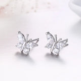 925 Silver Butterfly CZ Stud Earrings Girls Kids Jewellery Orecchini Aretes
