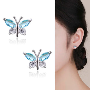 925 Silver Butterfly CZ Stud Earrings Girls Kids Jewellery Orecchini Aretes