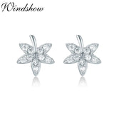 925 Silver CZ Maple Leaf Stud Earrings For Women Girls Kids