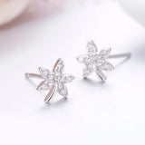 925 Silver CZ Maple Leaf Stud Earrings For Women Girls Kids