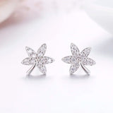 925 Silver CZ Maple Leaf Stud Earrings For Women Girls Kids