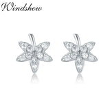 925 Silver CZ Maple Leaf Stud Earrings For Women Girls Kids