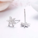 925 Silver CZ Maple Leaf Stud Earrings For Women Girls Kids