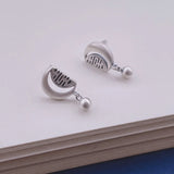 925 Silver Crescent Stud Earrings Retro Matte Bead Piercing Jewelry