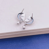 925 Silver Crescent Stud Earrings Retro Matte Bead Piercing Jewelry