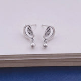 925 Silver Crescent Stud Earrings Retro Matte Bead Piercing Jewelry