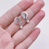 925 Silver Crescent Stud Earrings Retro Matte Bead Piercing Jewelry