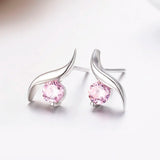925 Silver Pink CZ Stud Earrings for Girls Kids Jewelry Gift