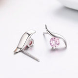 925 Silver Pink CZ Stud Earrings for Girls Kids Jewelry Gift