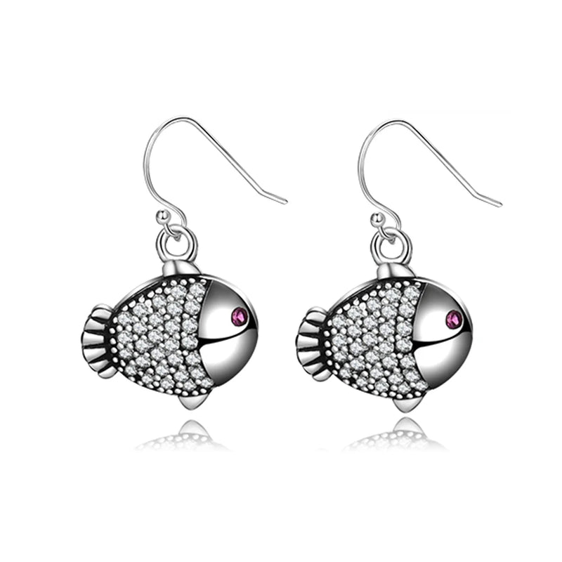 Zircon Inlaid 925 Silver Fish Earrings for Women