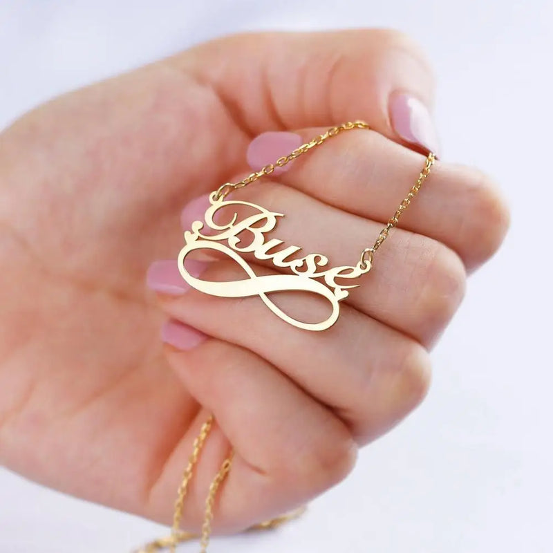 Custom Name Necklace Small Hearts Infinity Pendant Stainless Steel