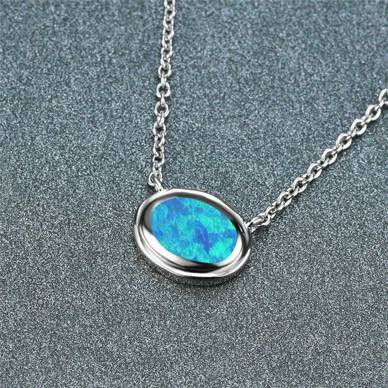 Vintage Opal Necklace 925 Silver Birthstone Pendant