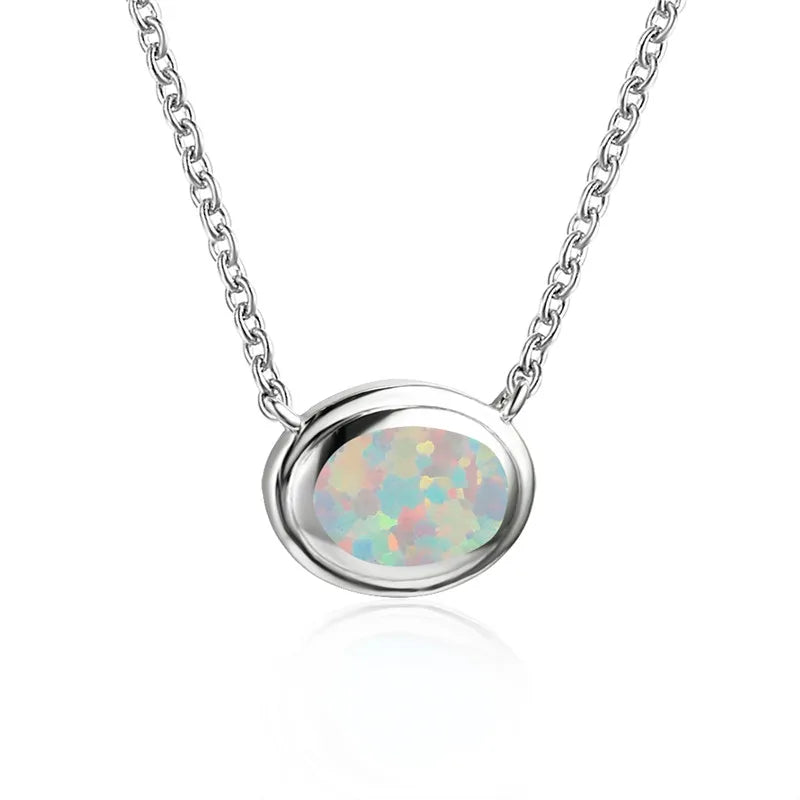 Vintage Opal Necklace 925 Silver Birthstone Pendant