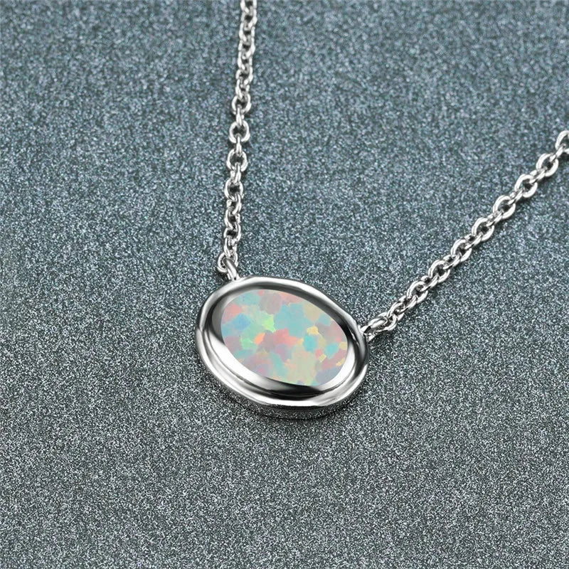 Vintage Opal Necklace 925 Silver Birthstone Pendant