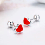 925 Sterling Silver Red Heart Stud Earrings for Girls