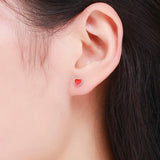 925 Sterling Silver Red Heart Stud Earrings for Girls