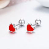 925 Sterling Silver Red Heart Stud Earrings for Girls
