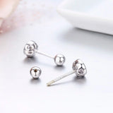 925 Silver CZ Screw Stud Earrings Round Design Girls Kids Piercing Jewelry