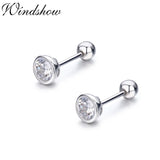 925 Silver CZ Screw Stud Earrings Round Design Girls Kids Piercing Jewelry