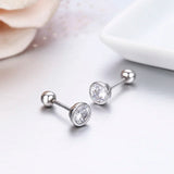 925 Silver CZ Screw Stud Earrings Round Design Girls Kids Piercing Jewelry
