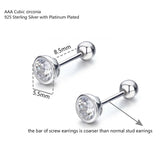 925 Silver CZ Screw Stud Earrings Round Design Girls Kids Piercing Jewelry