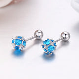 925 Silver CZ Square Ball Screw Stud Earrings For Women Girls Kids