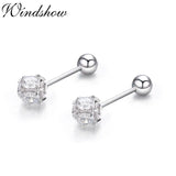 925 Silver CZ Square Ball Screw Stud Earrings For Women Girls Kids