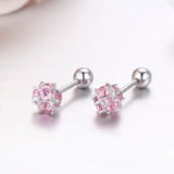 925 Silver CZ Square Ball Screw Stud Earrings For Women Girls Kids