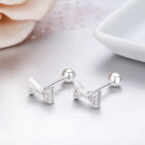 Triangle Bowknot CZ 925 Silver Screw Back Stud Earrings For Girls
