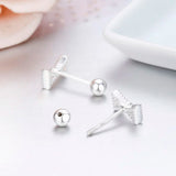 Triangle Bowknot CZ 925 Silver Screw Back Stud Earrings For Girls