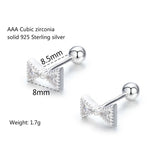 Triangle Bowknot CZ 925 Silver Screw Back Stud Earrings For Girls