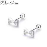 Triangle Bowknot CZ 925 Silver Screw Back Stud Earrings For Girls