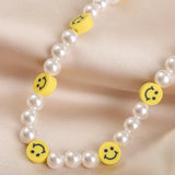 Smiley Face Choker Beads Necklace Irregular Pearl Y2K Collar Pearl Necklace