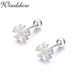 Pink CZ 925 Silver Flower Stud Earrings For Women Girls Kids