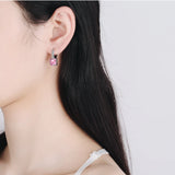 Rainbow Crystal Stone Hoop Earrings 925 Silver Wedding
