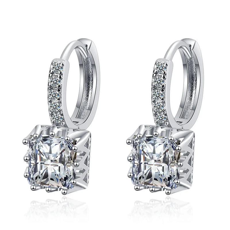 Rainbow Crystal Stone Hoop Earrings 925 Silver Wedding Earrings