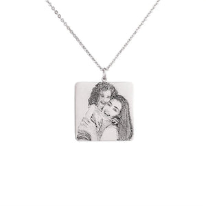 Square Shape Picture Name Necklace Stainless Steel Customize Photo Gift